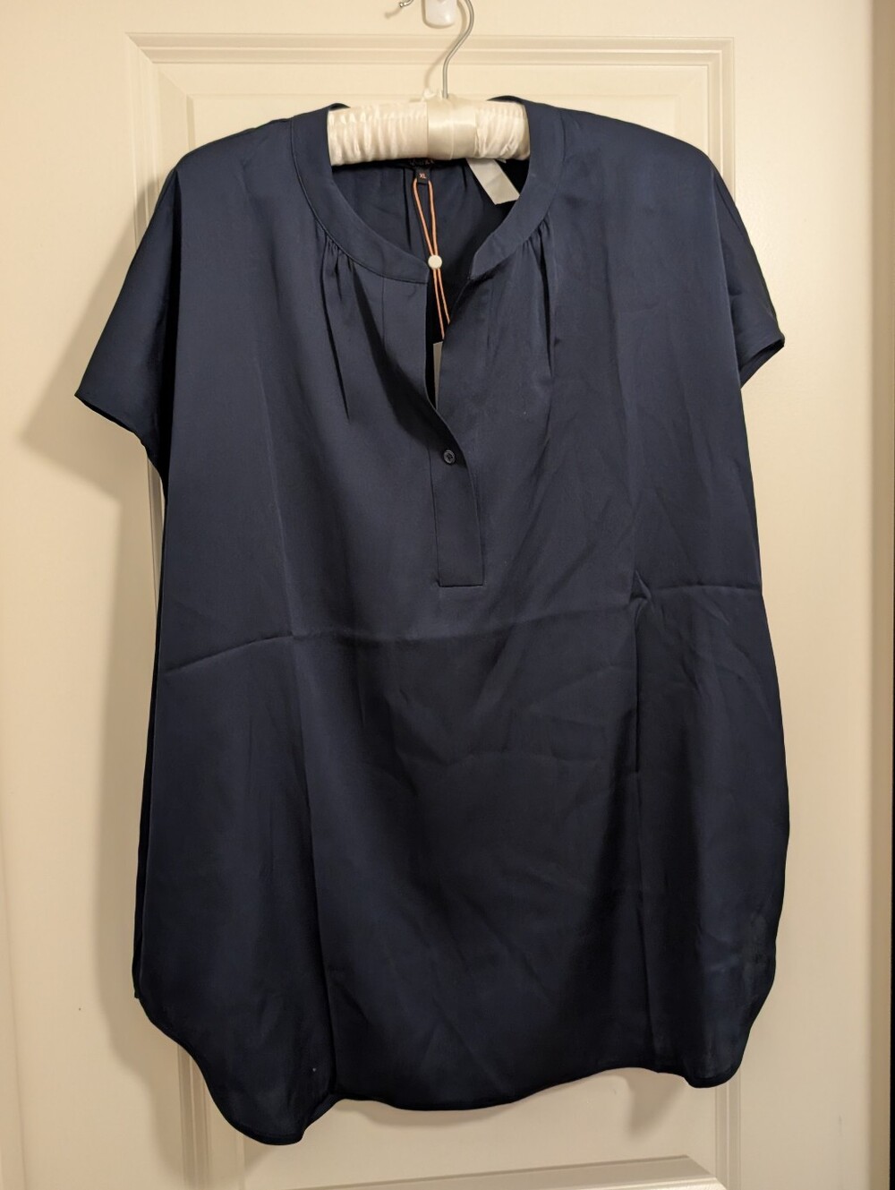 NWT Quince Washable Stretch Silk Dolman Sleeve Blouse in Navy
